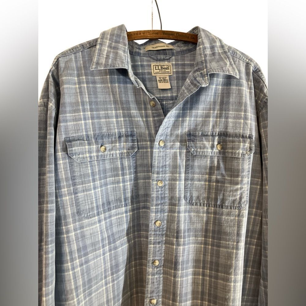 LL Bean Cotton Size XLT Shirt Cotton Plaid Long Sleeve Casual Button Up